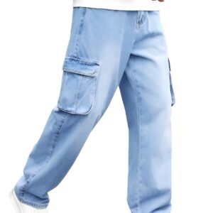 Ben Martin Men's Denim Cotton Cargo Jeans || Stretchable Baggy Fit || High Waist Loose Cargos for Men with Box Pockets || Stylish Gen-Z Streetwear || Sizes 28Ã¢â‚¬â€œ40 || Black, Khaki, Grey & More
